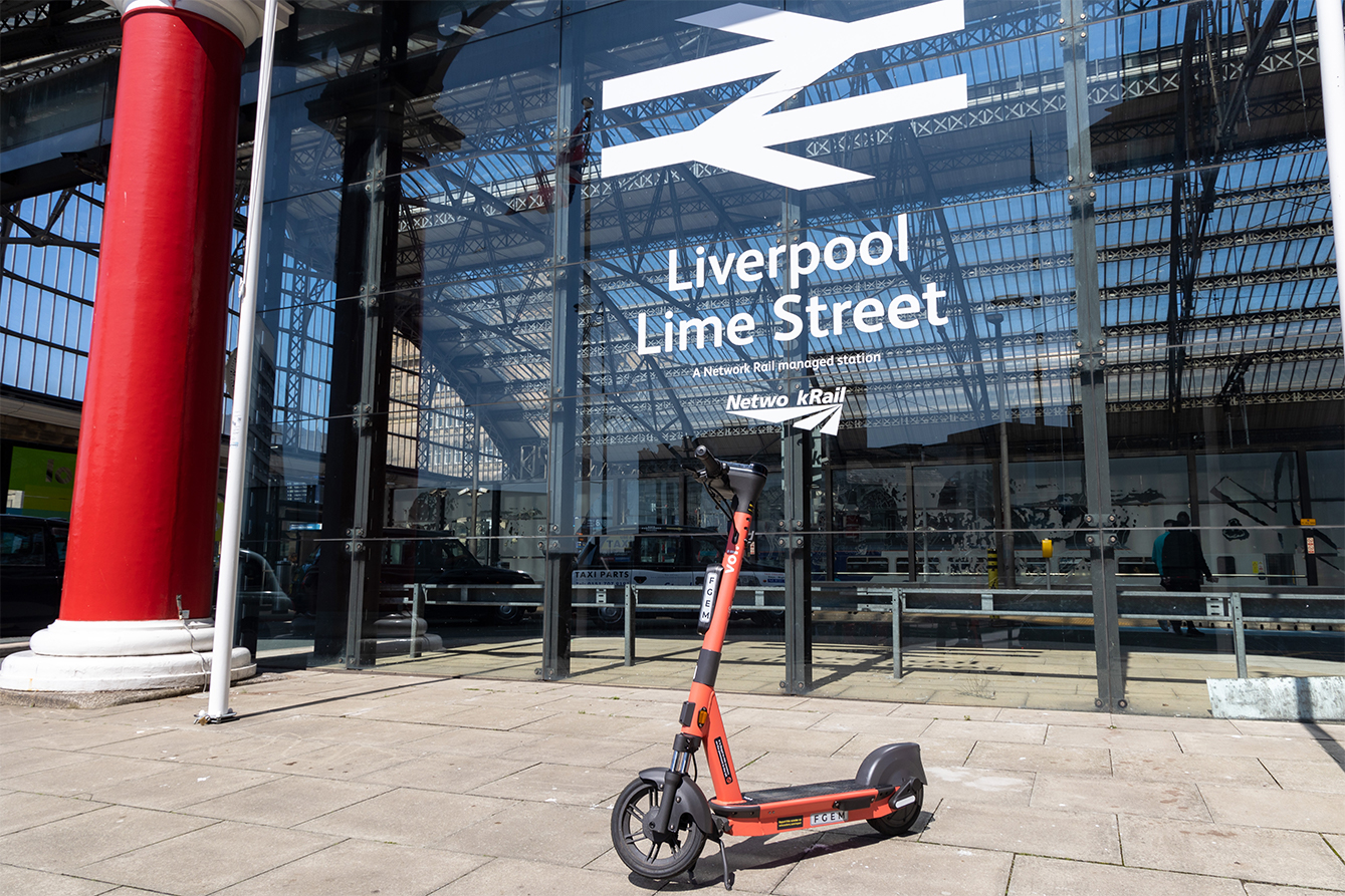Voi Scooters at Liverpool Lime Street