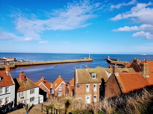 View of Whitby harbour on a sunny day