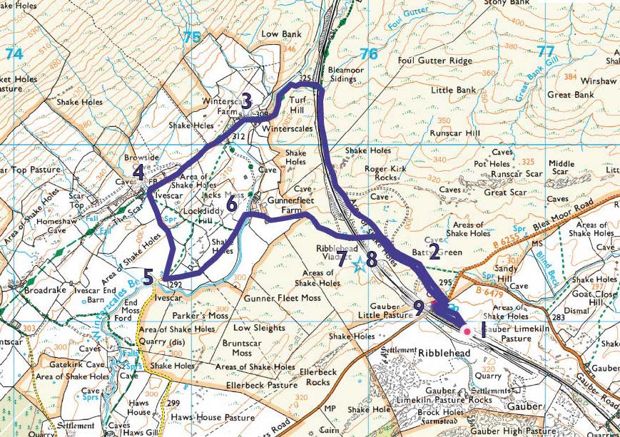 A map of the Ribblehead Viaduct Walk in North Yorkshire.