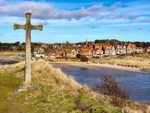 The town of Alnmouth from across the estuary.