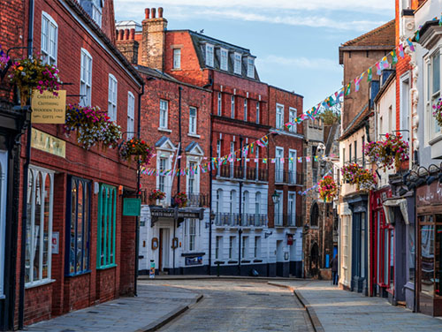 Colourful buildings in Bailgate Lincoln