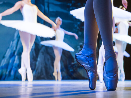 Ballerinas in white tutus on stage