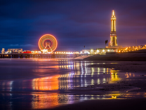 Blackpool lit up at night