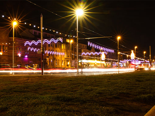 Christmas lights near Blackpool Promenade