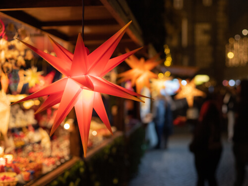 Paper lanterns at a Christmas market
