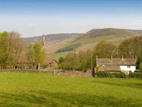 The British countryside in Edale on a sunny afternoon.