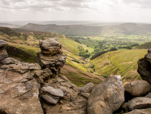 Views of Kinder Scout and surrounding hilly areas.