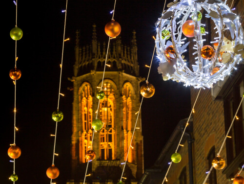 Festive New Year's decorations in York