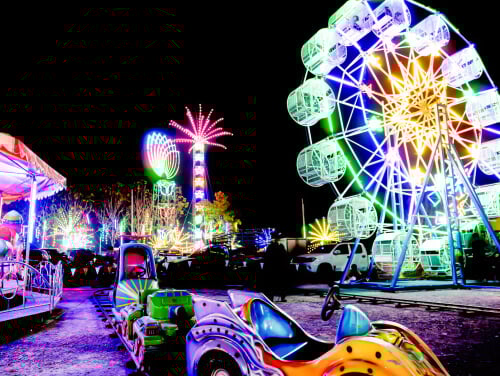 Scarborough Christmas Market at night, also known as Christmas Sparkle.