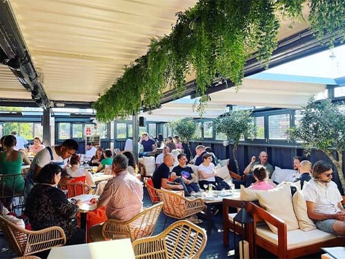 Busy shot of the interior of Kelu rooftop bar in Sheffield