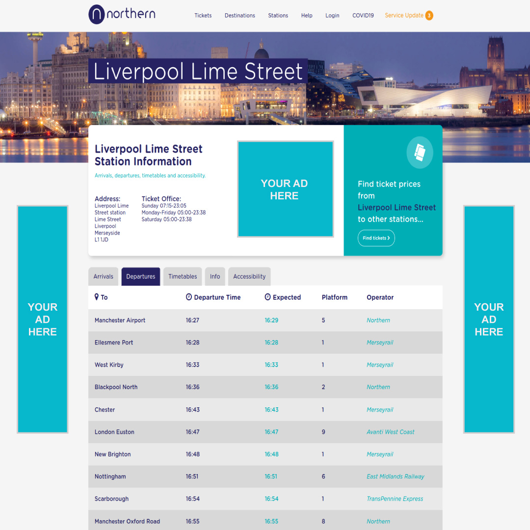 Northern website shown with placements for paid-for advertising