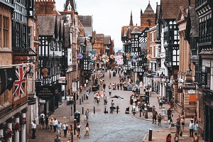 Busy shopping street in Chester