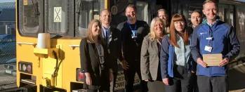 Image shows Northern's Intelligent Trains concept train with staff at Bradford Interchange image-shows-northern-s-intelligent-trains-concept-train-with-staff-at-bradford-interchange