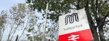 Image shows Trafford Park - Station sign idrxc-ng8me-wa2wd-m41ku-vdepm