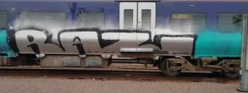 Image shows graffiti on Northern train at Heaton depot xw459-2b75y-37zhp-kaza3-0lgc9