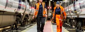 This image shows Kate Towns (L) with a colleague at Neville Hill depot cropped uzka0-m34x2-wcsov-r91h5-4t6cy