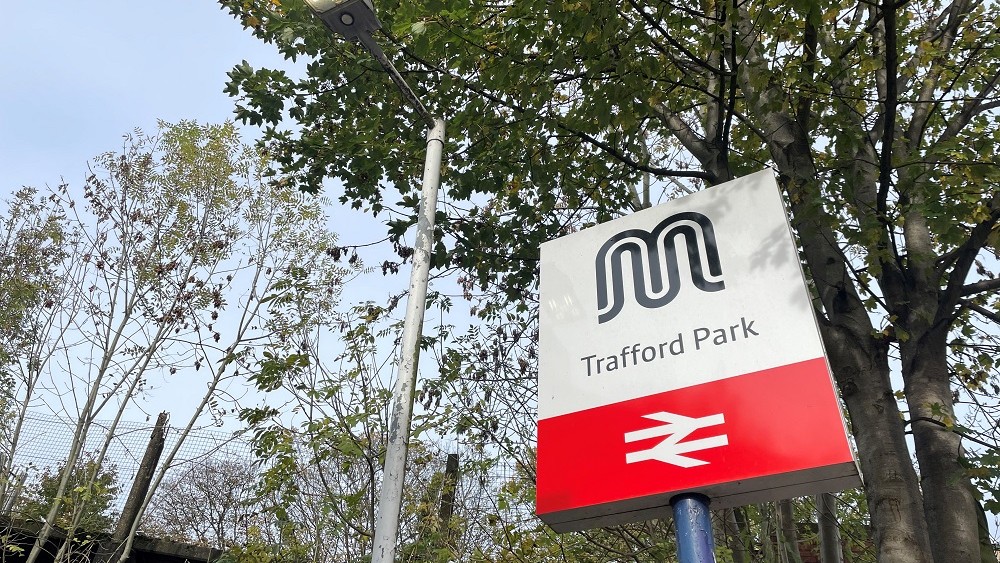 Image shows Trafford Park - Station sign