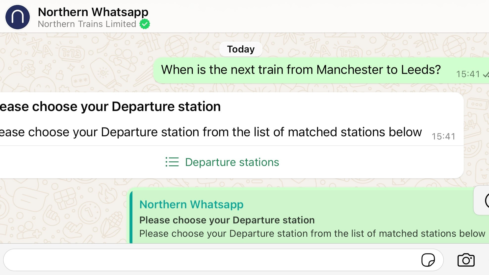 Image shows Whatsapp service by Northern