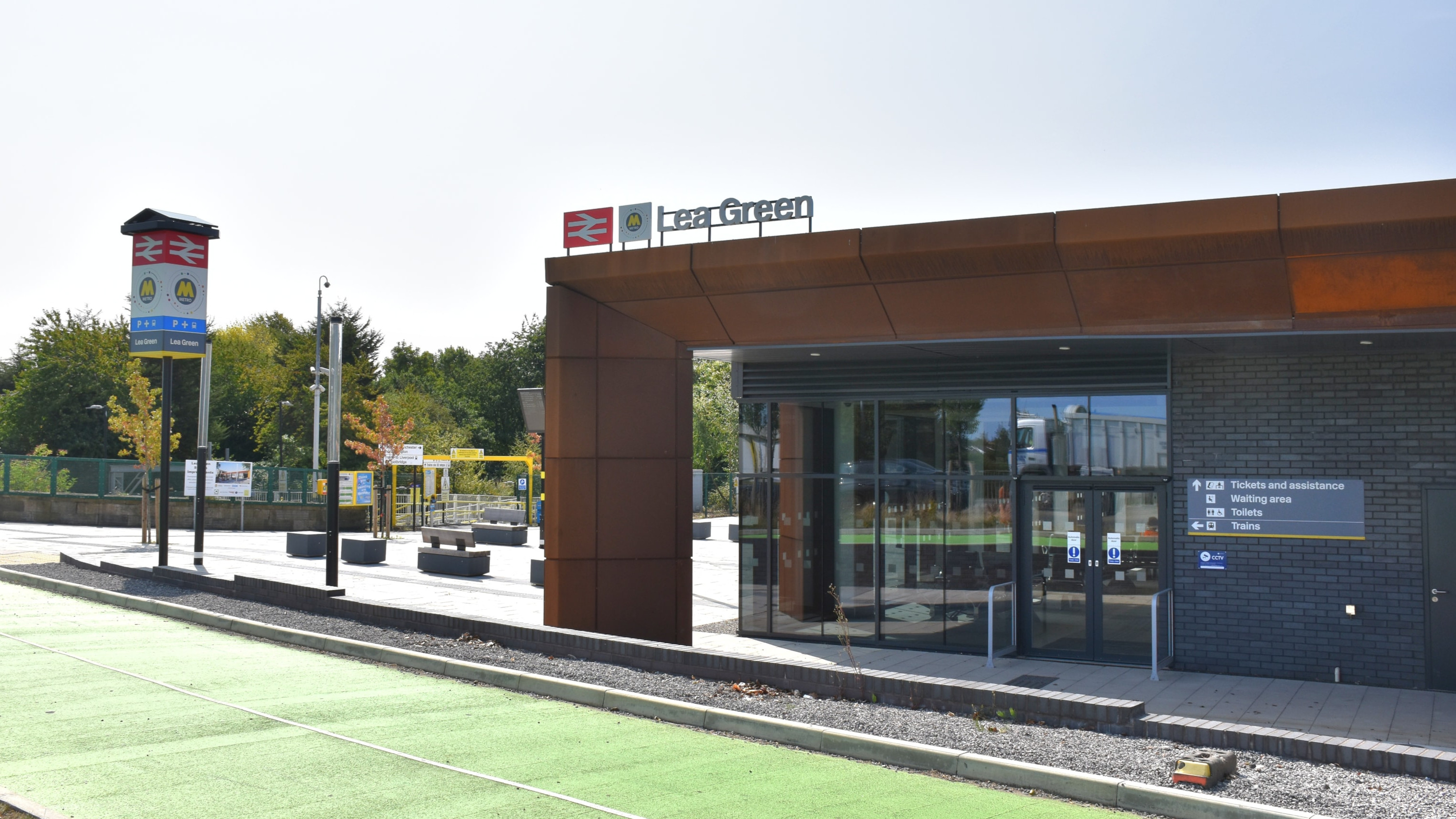 An image of the new station building at Lea Green