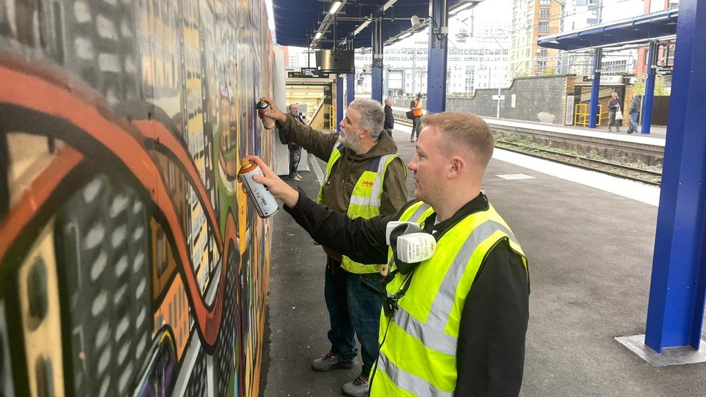 This images shows the mural at Salford Central (3)