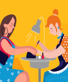 Illustration of lady getting nails painted