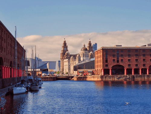 View of the river docks in Liverpool