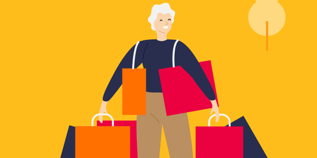Illustration of person with shopping bags
